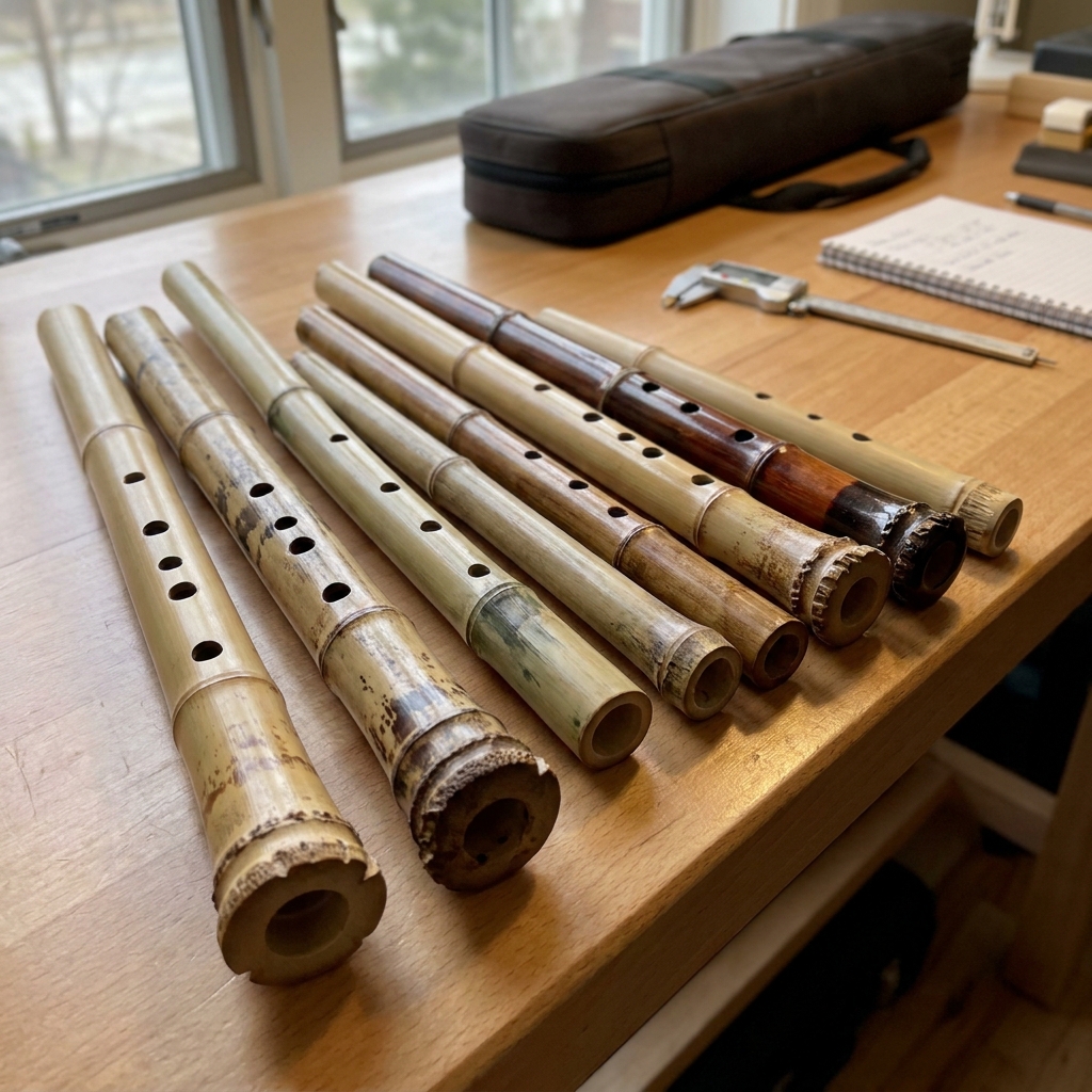 Shakuhachi expert testing and reviewing Japanese bamboo flutes