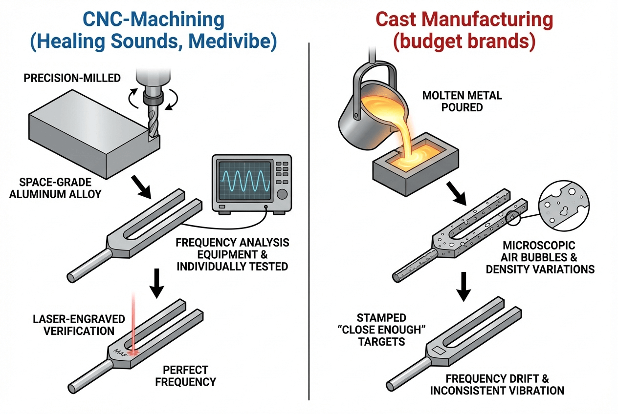 CNC machined vs cast tuning forks comparison